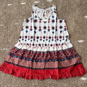 Red and Blue Patterned Sleeveless Dress